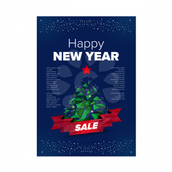 New year sale banner design with the green low poly christmas tree