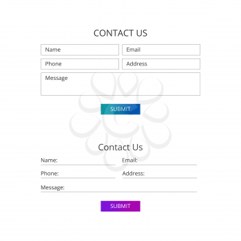 Contact form template. Web design forms set on the white background