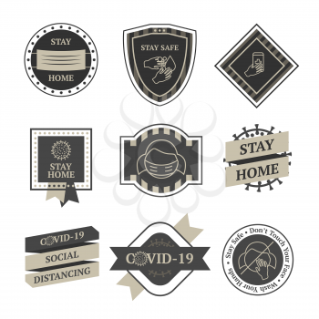 Covid lockdown vintage vector badges set