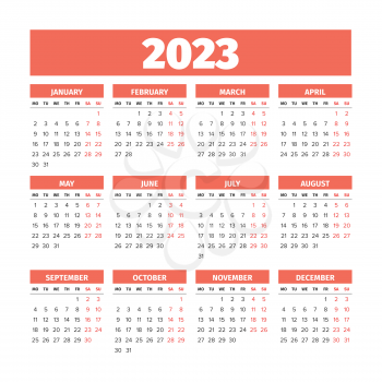 2023 Simple Calendar with the weeks start on Monday