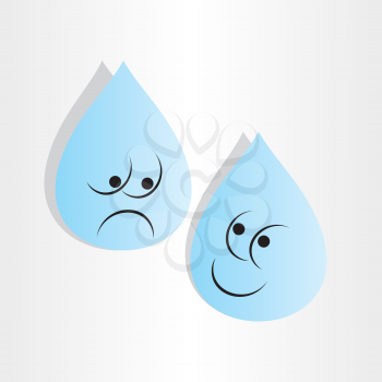 drops of  blue water sad worry and happy emotion cartoon 