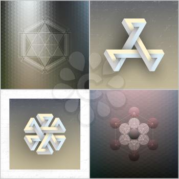 Set of unreal impossible geometric figures, abstract patterns, vector elements for design.