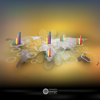World map in perspective, blurred infographic vector template for business design.
