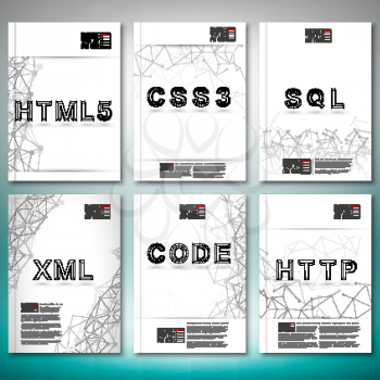 Three dimensional mesh stylish words- html5, css3, sql, xml, code, http.  Brochure, flyer or report for business, templates vector
