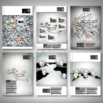 Timeline, abstract network and world map with pointer marks. Brochure, flyer or report for business, template vector.