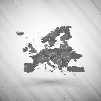 Europe map on gray background, grunge texture vector illustration.