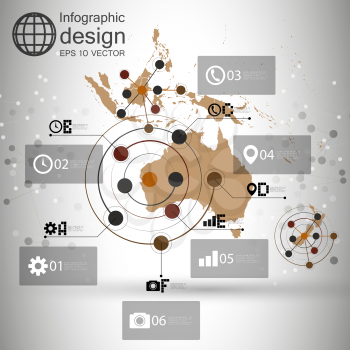 Australia map background vector, infographic design illustration for communication.