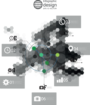 Europe map, infographic template for business design, hexagonal design vector illustration.