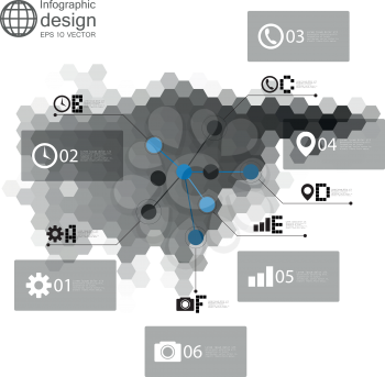 Eurasia map, infographic template for business design, hexagonal design vector illustration.