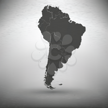 South America map with the shadow on gray background vector