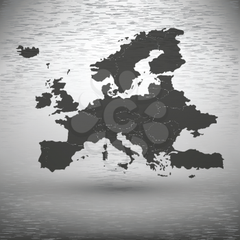 Europe map with the shadow on gray background vector