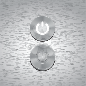 Set of Metal power buttons with white light vector.