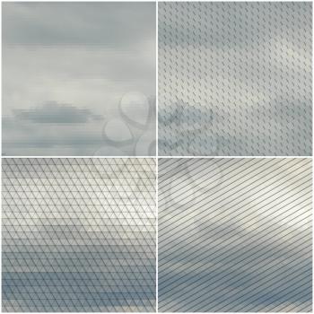 Gray cloudy sky. Collection of abstract multicolored backgrounds. Natural geometrical patterns. Triangular and hexagonal style vector illustration.