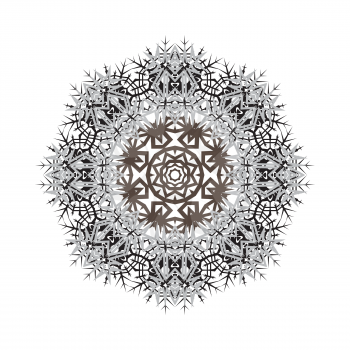  Round ornamental vector shape, pattern of snowflake isolated on white.