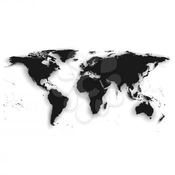 Detailed silhouette of black world map, vector illustration.