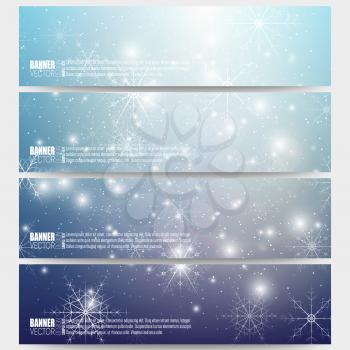 Set of modern vector banners. Blue abstract winter background. Christmas vector style with snowflakes.