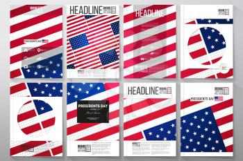 Set of business templates for brochure, flyer or booklet. Presidents day background, abstract poster with american flag, vector illustration.