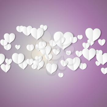 White paper hearts, Valentines day card on violet background, vector illustration.