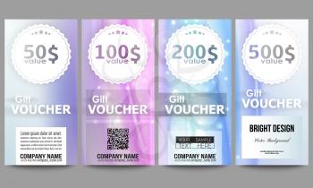 Set of modern gift voucher templates. Abstract wave vector background.