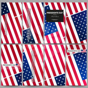 Set of modern vector flyers. Presidents day background with american flag, abstract vector illustration