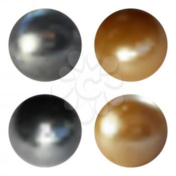 Metallic chrome spheres set on white background, vector illustration.