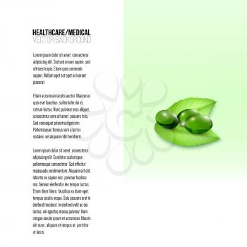 Pills isolated on green background, vector background for brochure, flyer or banner.