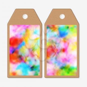 Vector tags design on both sides, cardboard sale labels. Colorful background, Holi celebration, vector illustration.