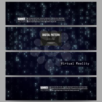 Set of modern vector banners. Virtual reality, abstract technology background with blue symbols, vector illustration.
