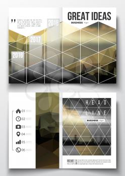 Set of business templates for brochure, magazine, flyer, booklet or annual report. Abstract colorful polygonal background with blurred image, seaport landscape, modern stylish triangular vector textur