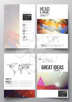 Set of business templates for brochure, magazine, flyer, booklet or annual report. Molecular construction with connected lines and dots, scientific pattern on abstract colorful polygonal background.