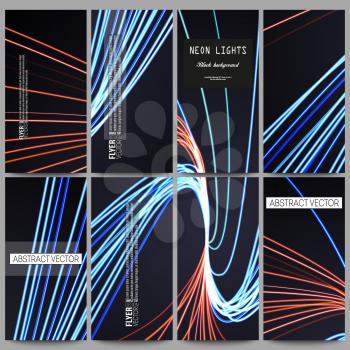 Set of modern vector flyers. Abstract lines background, motion design vector illustration.