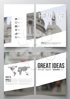 Set of business templates for brochure, magazine, flyer, booklet or annual report. Blurred image, view of cathedral Sakre-Ker, Paris cityscape, modern vector texture