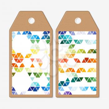 Vector tags design on both sides, cardboard sale labels. Abstract colorful business background, modern stylish hexagonal and triangle vector texture.
