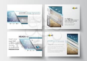 Set of business templates for presentation slides. Easy editable abstract layouts in flat design. Christmas decoration, vector background with shiny snowflakes, stars.