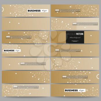 Set of modern vector banners. Abstract polygonal low poly backdrop with connecting dots and lines, golden background, connection structure. Digital or science vector