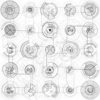 Abstract hud elements on white background. High tech motion design, round interfaces, connecting system. Science and technology concept. Futuristic vector decoration