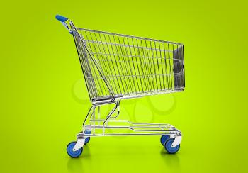 Empty shopping trolley isolated close up