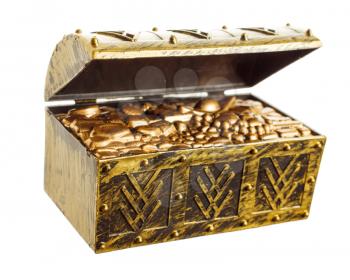 Open treasure chest with shinny gold isolated