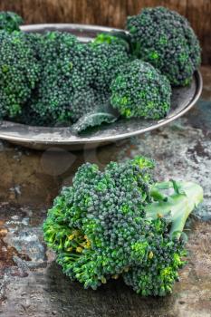 harvest broccoli cauliflower on an iron plate.