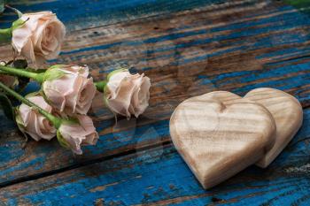 wooden hearts handmade and roses for the holiday lovers