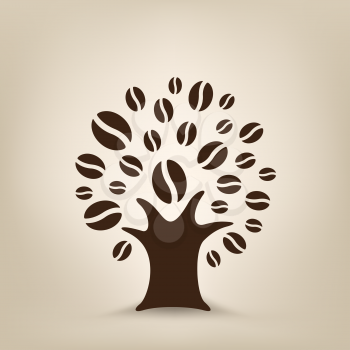The coffee tree silhouette on the light brown mesh background
