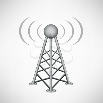 broadcasting antenna with construction and signal waves around on the white mesh background