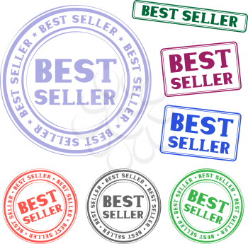 The different bestseller colored stamp isolated on white background