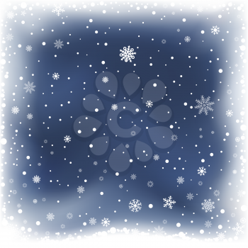 The falling snow and dark blue night winter background