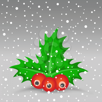 The Christmas berry and snow on the gray background