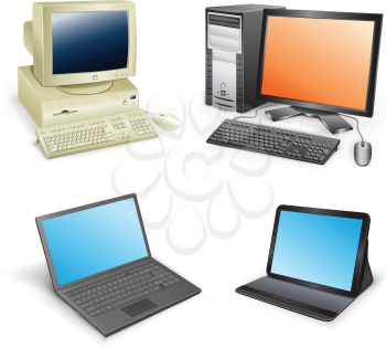 The collection which shows evolution of computers isolated on a white background