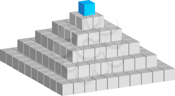 Pyramid constructed of abstract cubes on white background