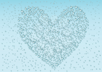 Drops love heart on the blue condensation background
