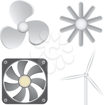 Different fans isolated on the white background