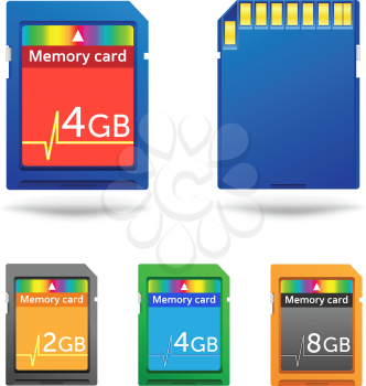 The different colors memory cards isolated on the white background